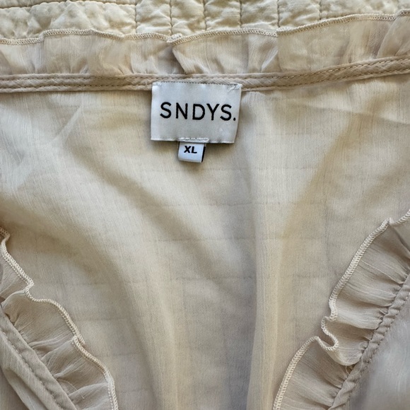 Sheer Ruffle Tie-Front Blouse in Cream - Picture 3 of 4